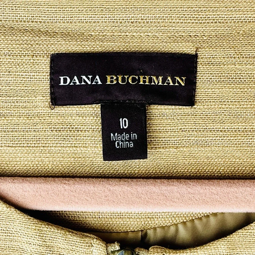 Dana Buchman Camel Yellow Blazer Womens 10 Linen Textured Zip Jacket Tan‎